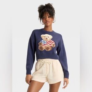 Grayson Threads - Women's Teddy Bear Flag Graphic Sweater - Medium